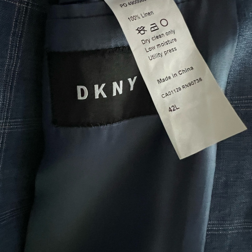 DKNY Linen Classic Blue Plaid Blazer - Picture 3 of 5